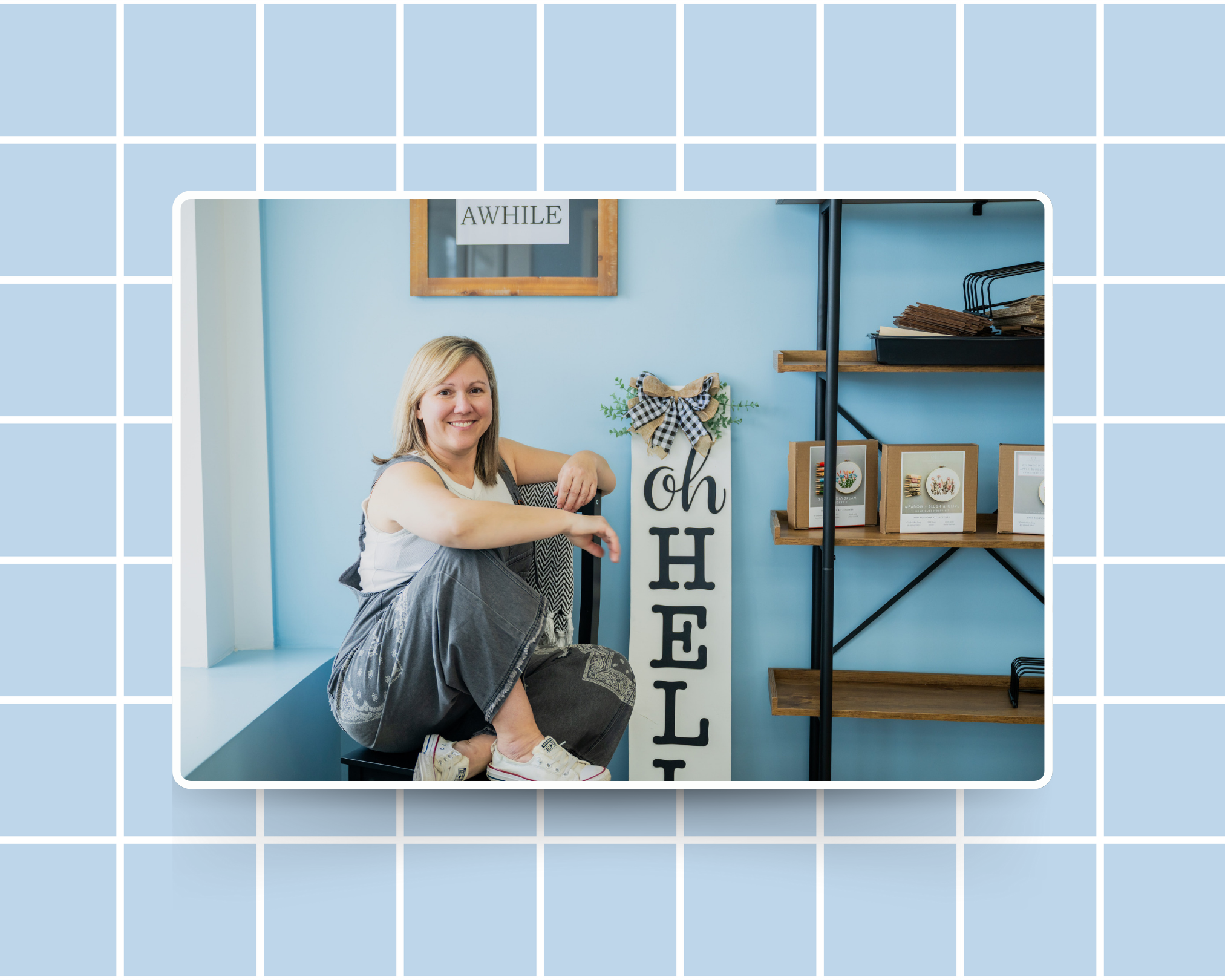 Rustic Rhode founder sitting at her Rhode Island craft studio