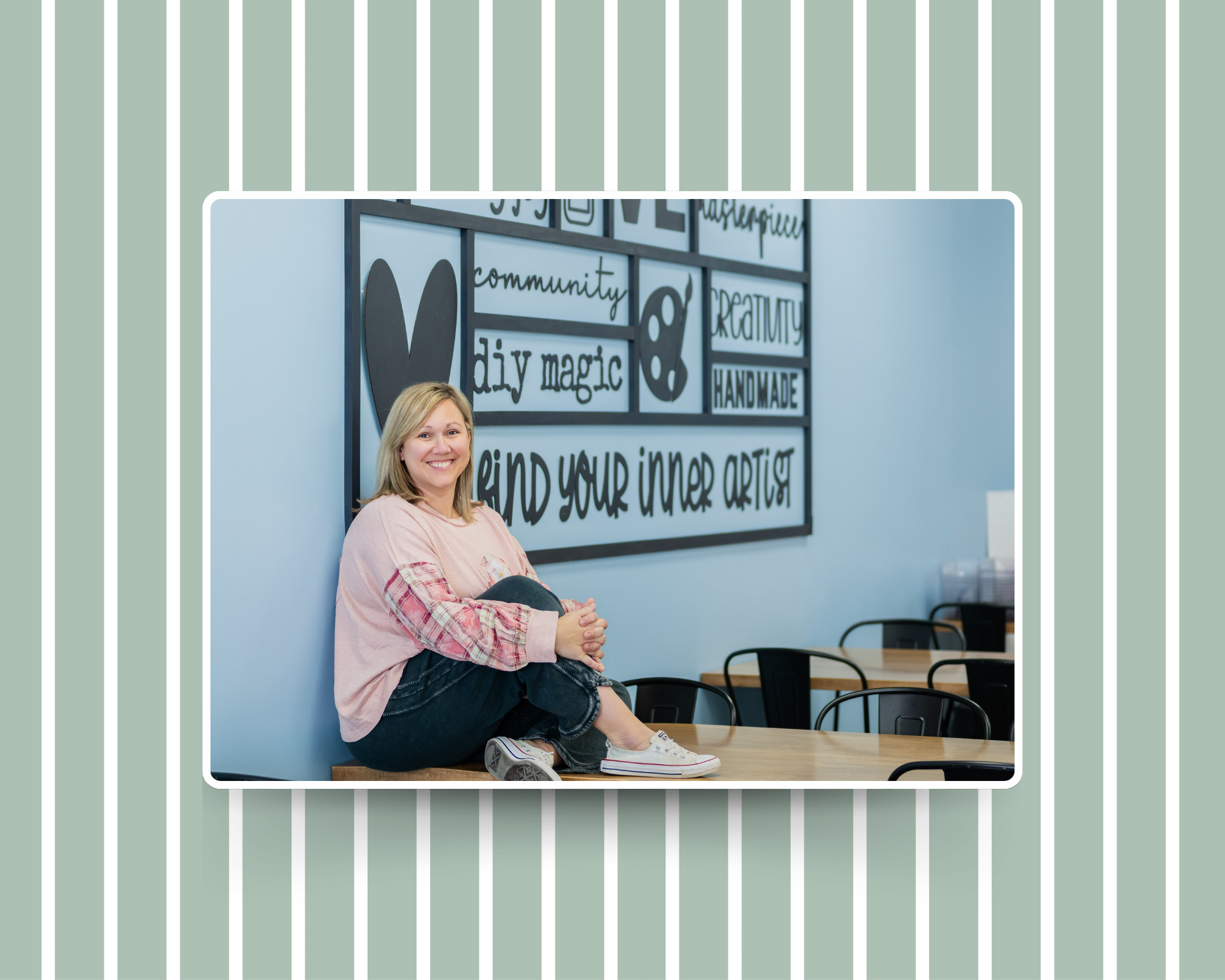Rustic Rhode founder sitting in the Rhode Island craft studio