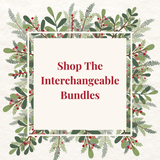 A festive graphic with green pine branches and red berries frames a white square that reads "Shop The Rustic Rhode Interchangeable Bundle (SAVE 25%)" in red—ideal for your DIY decor or seasonal insert set.