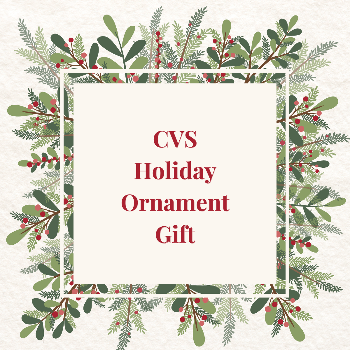 A festive border of pine branches and red berries frames a white square with “Lumnah- Ornaments” in red text, by The Rustic Rhode—perfect for anyone who loves holiday ornaments and Christmas decorations.