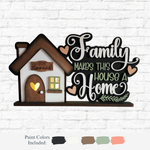 The Rustic Rhode DIY Family Home Word Block is a wooden house-shaped sign featuring “2009 Howard” and “Family makes this house a home”—a perfect personalized decor piece or inspiring family craft kit. Paint color options are shown below.