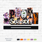 The Rustic Rhode’s DIY Spooky Season Word Block features colorful bat, mask, spider, and web accents—perfect for your Warwick RI crafting workshop or as a festive Halloween project with vibrant splattered paint designs.