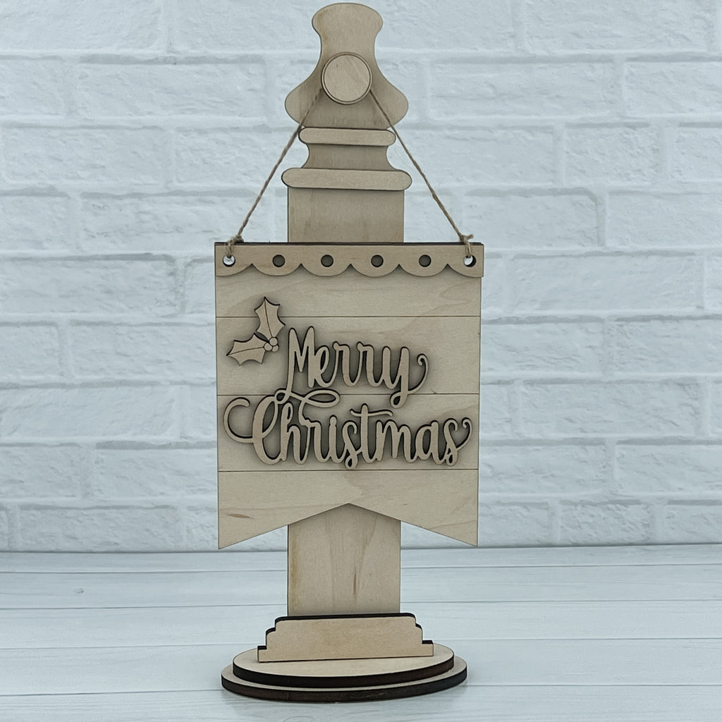 DIY Christmas Mini Hanging Sign with Post Merry Christmas Unpainted