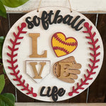 Show support with The Rustic Rhode’s “Softball Life” door hanger—features red softball stitching, “LOVE” with a heart-shaped softball, glove, and wood letters on a home plate. Perfect for the Warwick Softball Fundraiser-10/2/25!.